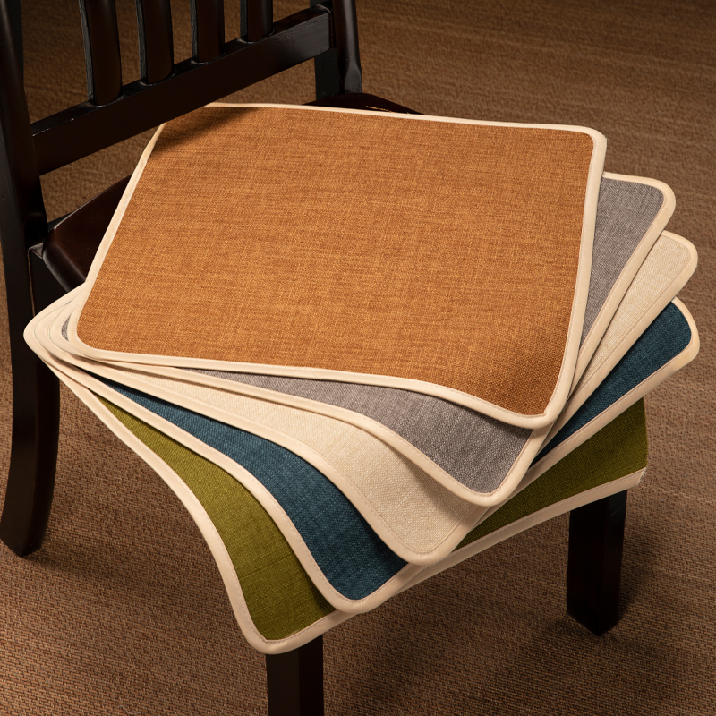 纯色棉麻坐垫实木凳子薄椅垫新中式餐桌椅垫防滑便携坐垫尺寸定制