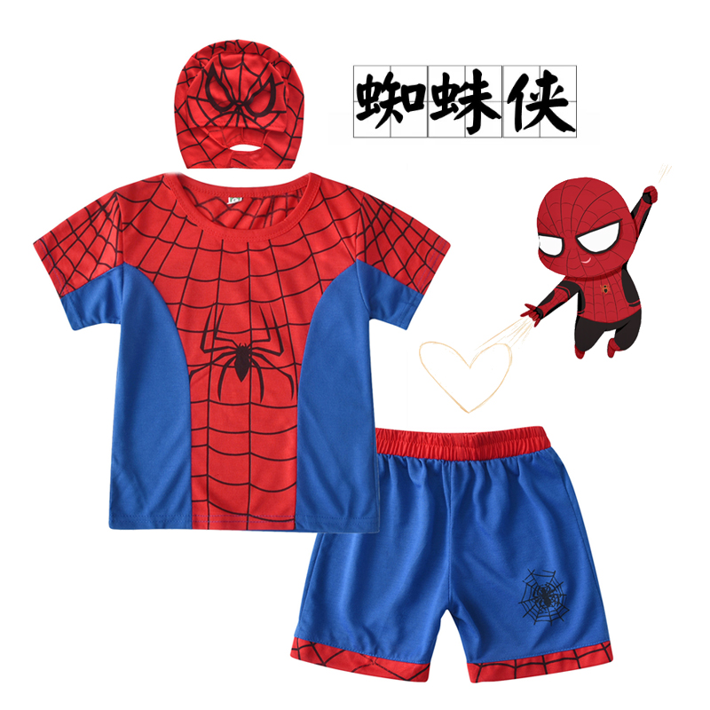 夏新男童短袖蜘蛛侠扮演服万圣节英雄联盟spiderman cosplay表演