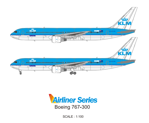 客机民航飞机模型1:100荷兰KLM航空波音767-300客机3D纸模DIY手工