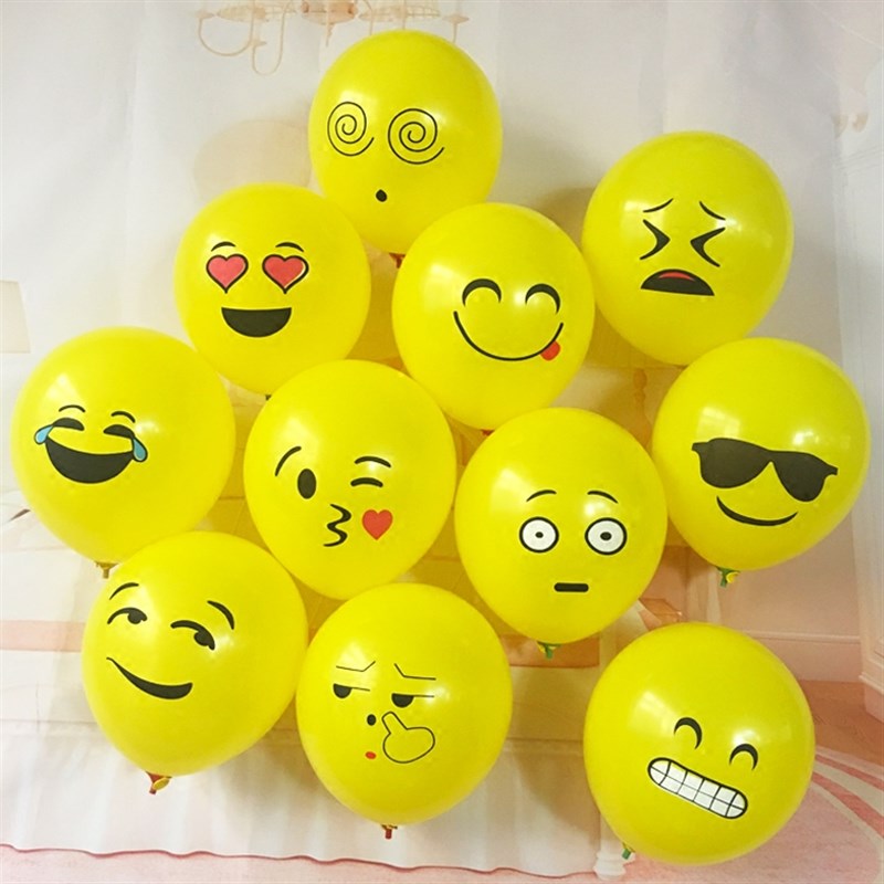 12寸QQ表情包气球 黄色笑脸 调皮幼儿园手拿托杆棒毕业气球带棍子