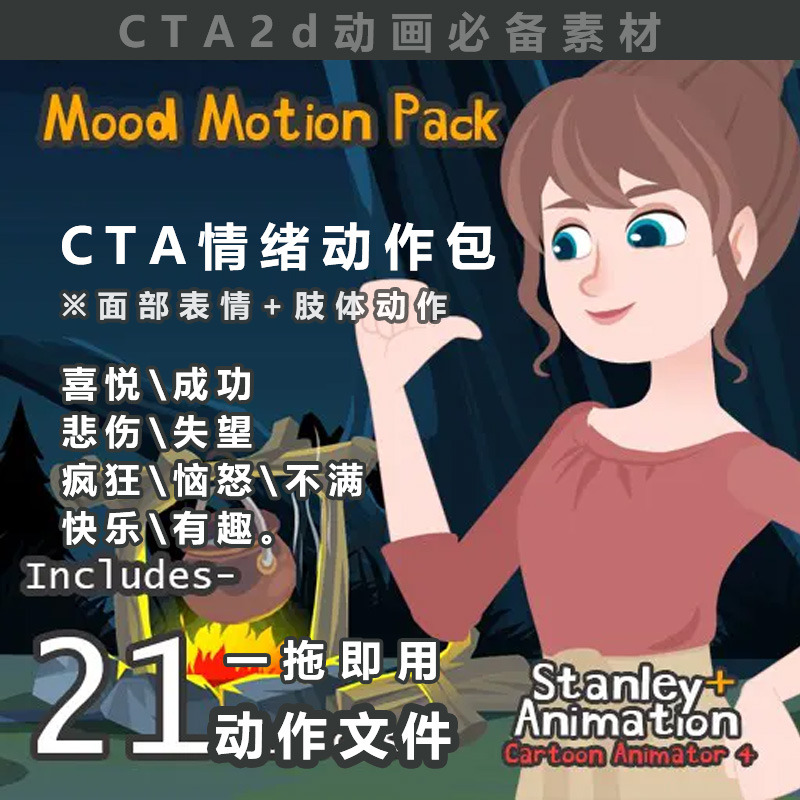 CTA表情肢体动作包喜怒哀乐情绪动画素材文件一拖即用cta4\5