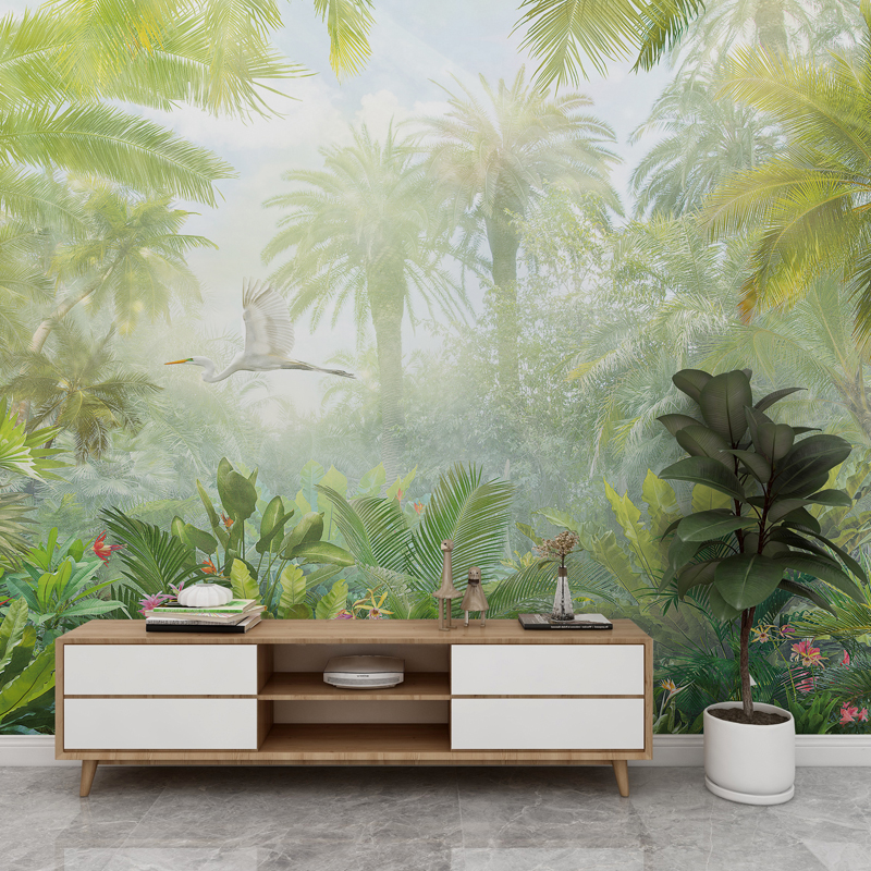 电视背景墙壁画2022新款森林风景墙纸热带雨林壁纸植物墙布壁布