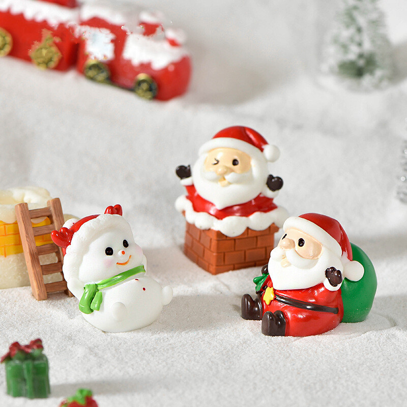 。拥抱圣诞微景观雪景造景摆件雪橇车可爱卡通小鹿雪人树脂桌面摆