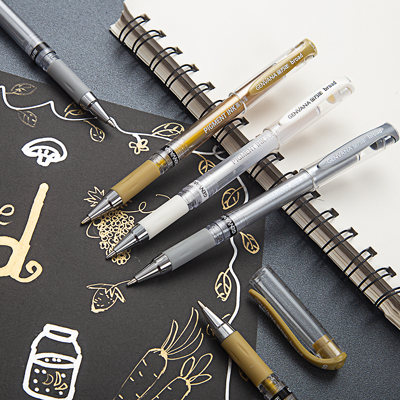 金万年高光白笔金色银色加粗白色中性笔1.0mm学生用闪光彩色手绘专用美术生素描绘画签名签字笔抄经笔烫金笔
