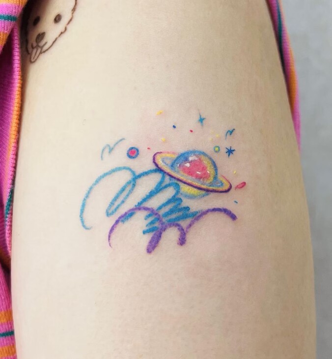 夏日多巴胺贴画纸 可爱ins彩色创意土星手臂女纹身贴买一送一防水