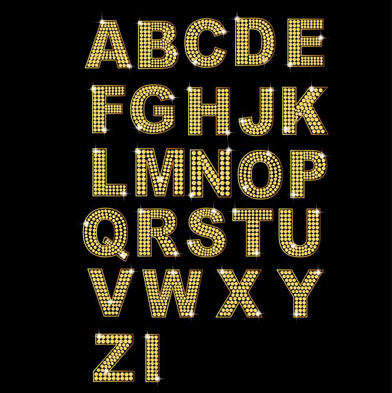 金色 钻石英文字母+阿拉伯数字平面设计 奢华风艺术字 店铺装修74