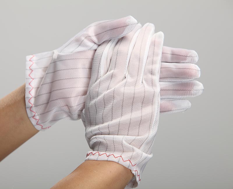 白色 10MM条纹静电手套 防静电纤维布手套 无尘净化手套