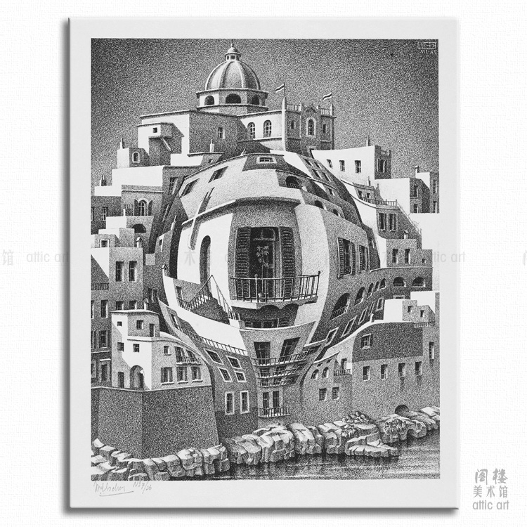 阳台 Escher 埃舍尔 视错觉版画装饰画无框有框客厅书房酒吧