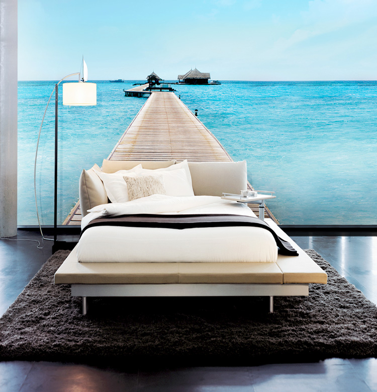 海洋风格无缝壁画客厅卧室电视背景墙壁纸地中海海景沙滩沙发墙纸