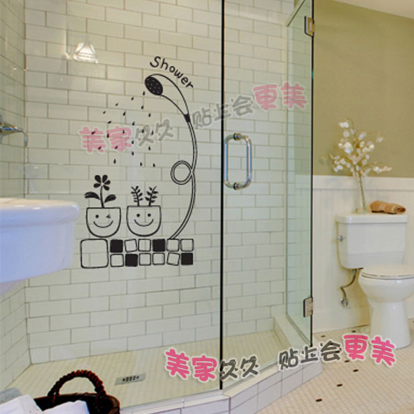 浴室卫生间瓷砖创意装饰玻璃门贴纸田园盆栽防水卡通可移除墙贴