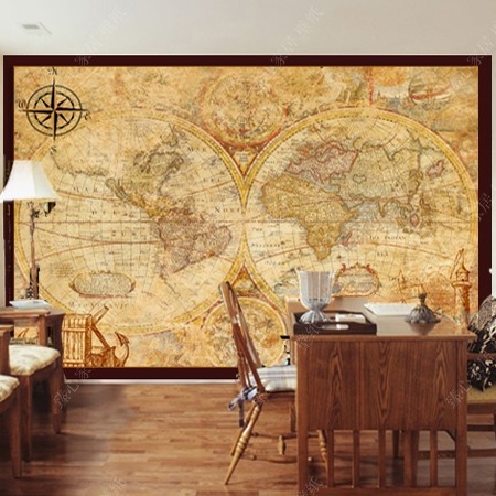 无缝西方客厅沙发背景墙纸 古代欧洲地图航海图壁画复古地图壁纸