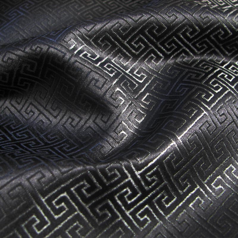 特价！黑色本底本色小回纹织锦缎面料/丝绸缎子布料中国风/半米