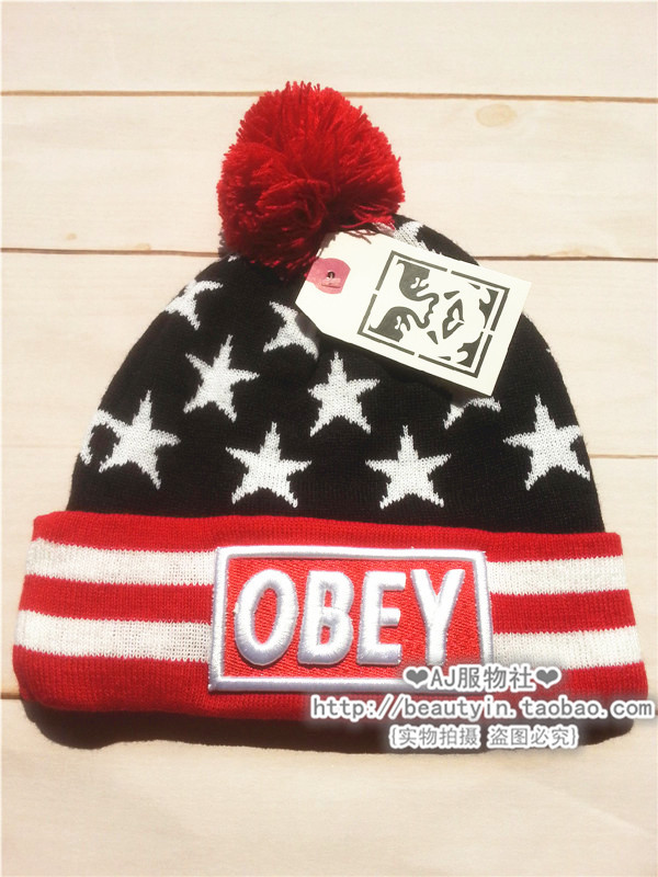 obey星星权志龙GD/BIGBANGhiphop针织毛线冷球帽红色