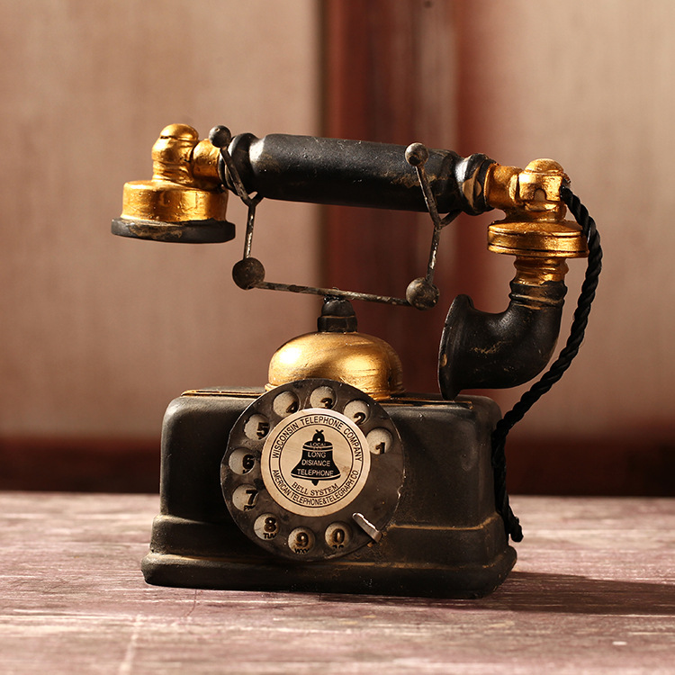 老上海经典复古转盘拨号黑金电话机模型 书房茶馆饰品橱窗摆件
