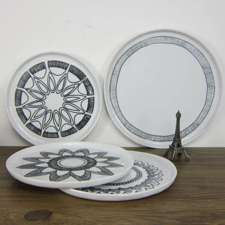 德国设计 手绘黑白素描风格 外贸陶瓷盘 西餐盘 托盘 水果盘 烤盘