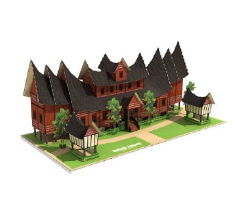 卡纸版立体印尼米南加保族传统建筑小屋房子别墅 3D纸模型diy
