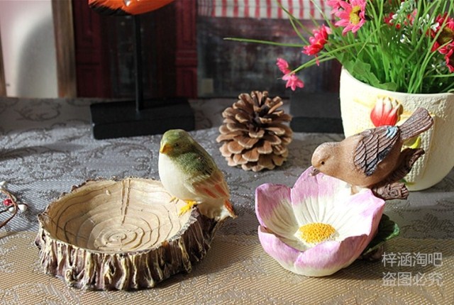 包邮田园树脂工艺品树桩小鸟装饰品摆件收纳首饰盒烟灰缸创意礼品