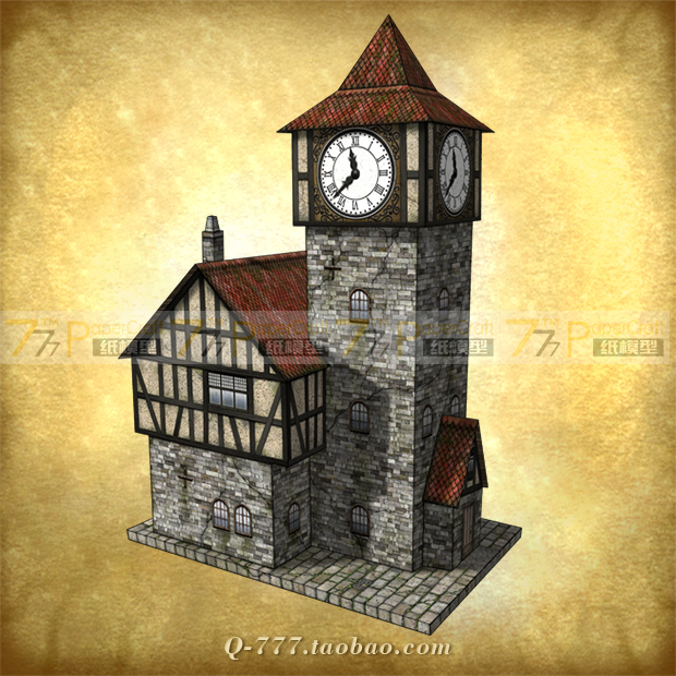 [777纸模型] 06 钟楼 中世纪战争游戏建筑场景系列