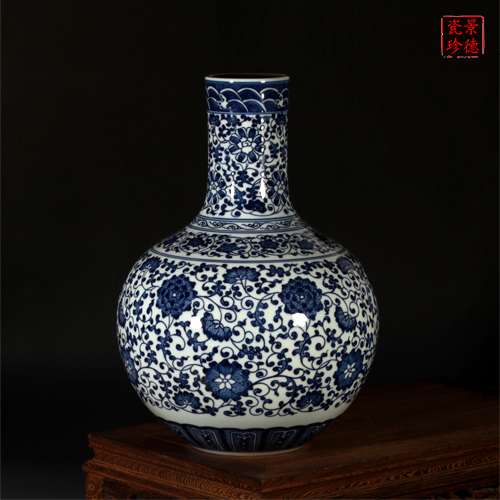 陶瓷花瓶 景德镇青花瓷器手工仿古天球瓶摆件客厅现代中式工艺品
