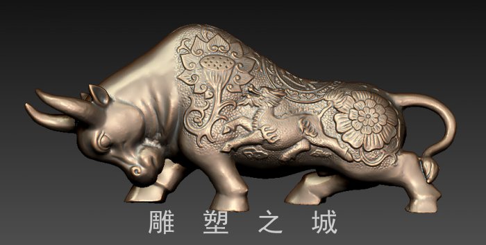 圆雕图 三维立体图 3D打印机模型 STL文件 招财金牛摆件