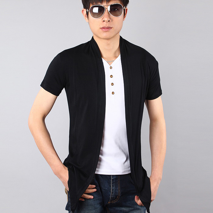 短袖开衫外搭男夏季潮流韩版个性马夹背心黑色非主流修身马甲外套