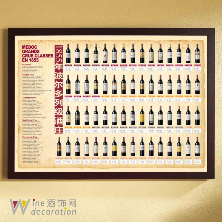法国波尔多1855分级图 61庄红酒城堡图 酒窖红酒庄海报装饰画挂画
