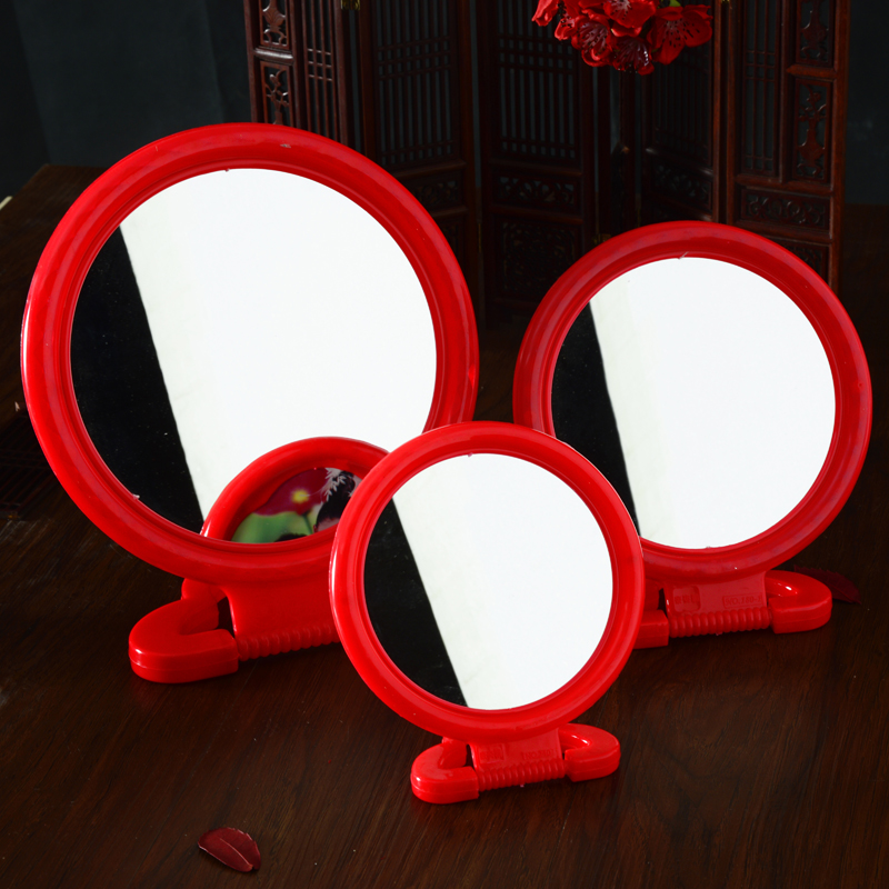 婚庆用品镜子结婚红色圆镜一对老式家用婚礼新娘陪嫁化妆镜喜台镜