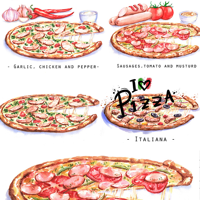 [编号94]手绘卡通水彩笔意大利美味披萨高清图片PS素材