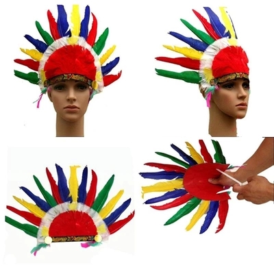 万圣节印第安羽毛面具印地安野人派对道具印第安人羽毛头饰