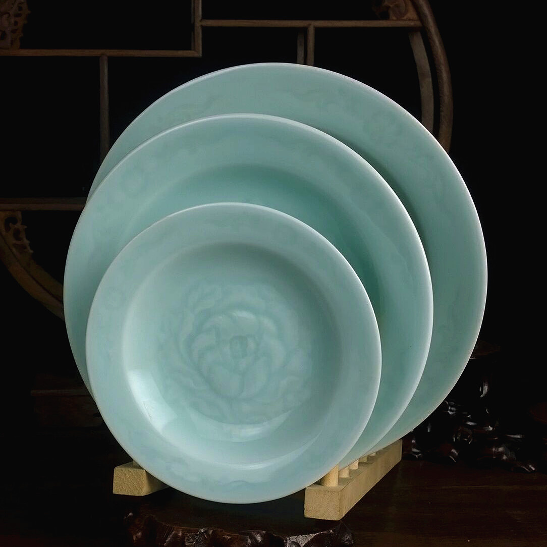 本道 龙泉青瓷盘子 中式餐具创意陶瓷粉青釉平盘菜盘圆盘汤盘