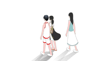 斜后方45度走路的三个人人物走路动作手绘逐帧动画源文件flash