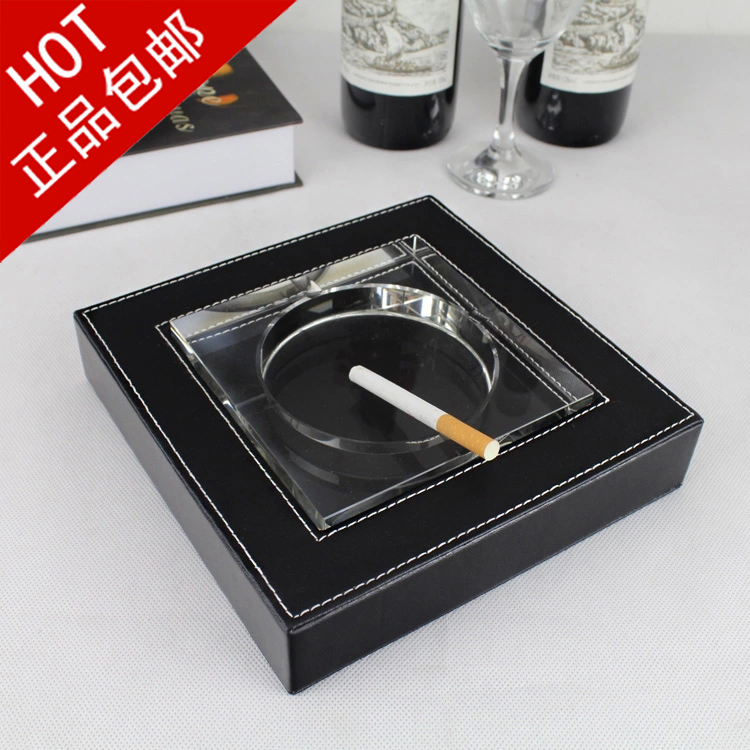 皮革时尚家用客厅水晶玻璃烟灰缸可爱创意个性潮流烟缸北欧式定制