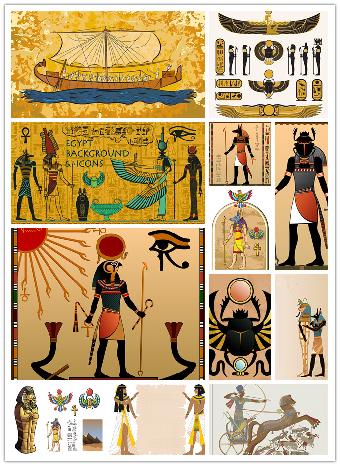 矢量设计素材 古埃及元素人物传统图案 13P EPS格式源文件