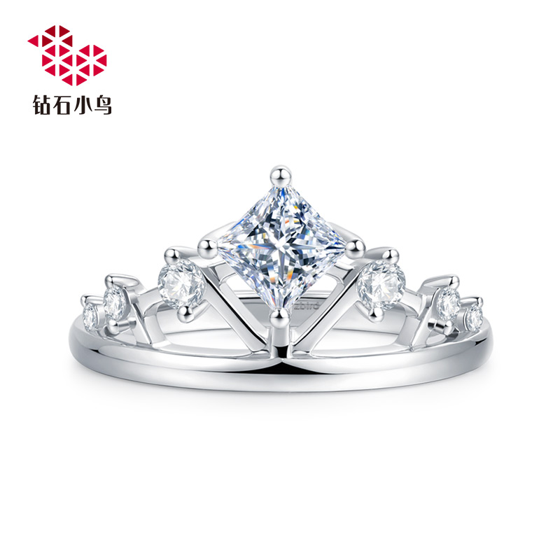 钻石小鸟18K公主方钻石戒指-珍冠-结婚铂金钻戒女款戒托-RDT50