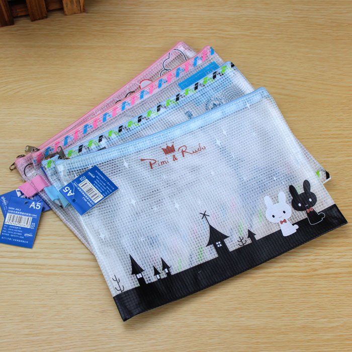 巨门文具考试笔袋A4A5网格拉链袋创意卡通笔袋小雪人文件袋透明袋