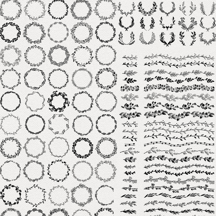 105黑白线条简洁艺术花环桂冠边框分割线条矢量/PNG设计素材