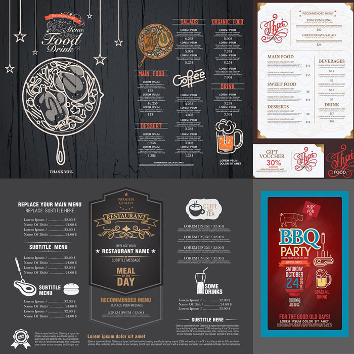 199号美式烧烤BBQ披萨啤酒屋餐饮菜单英文矢量EPS设计素材模板