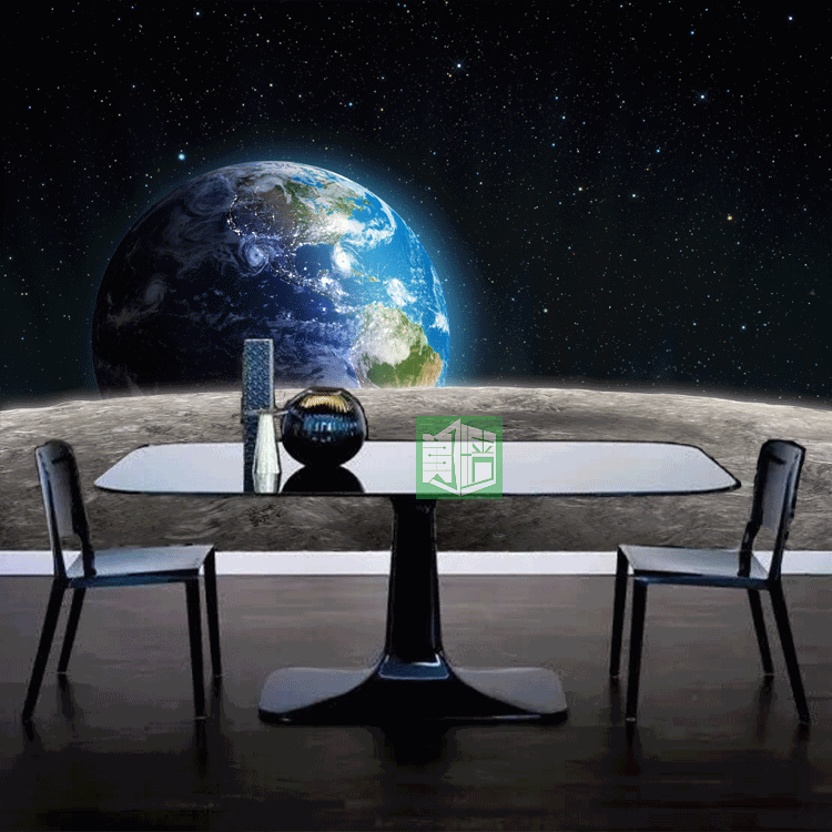 宇宙星空月球上看地球壁纸超高清3D立体电视背景墙纸定制大型壁画