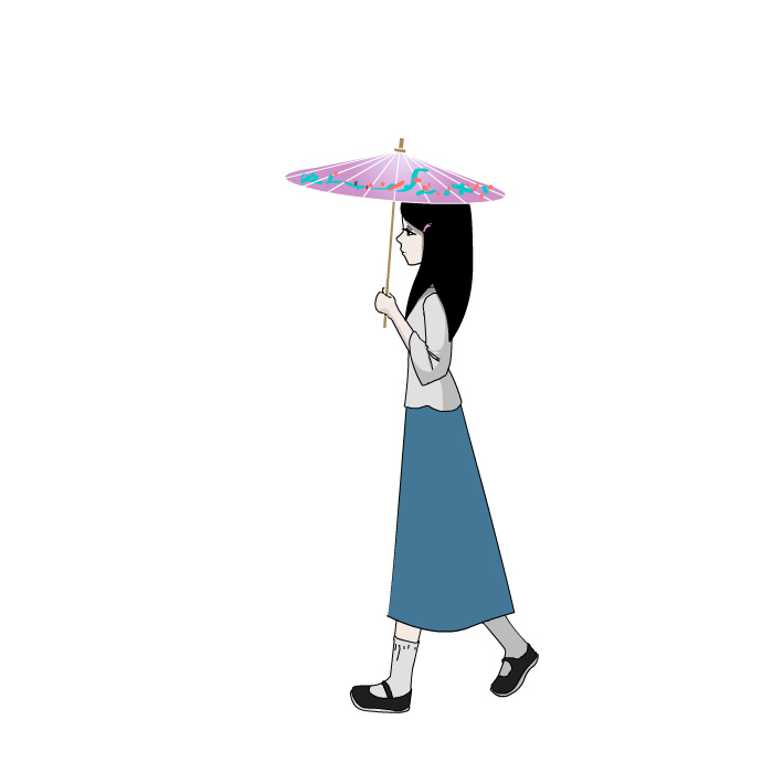 撑着油纸伞走路的姑娘人物侧面走路动作手绘动画源文件flash