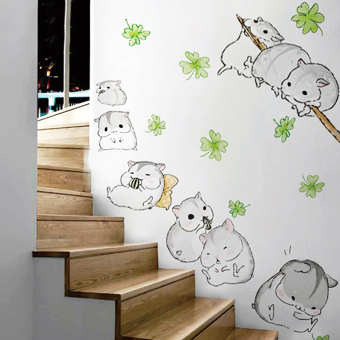 仓鼠萌猫可爱卡通墙贴小动物儿童房卧室学生宿舍墙面装饰贴纸画