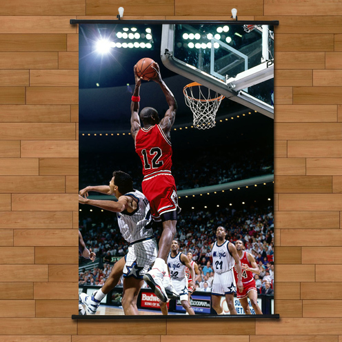 NBA乔丹霸气扣篮海报挂轴画有框画篮球明星酒吧卧室装饰画壁画