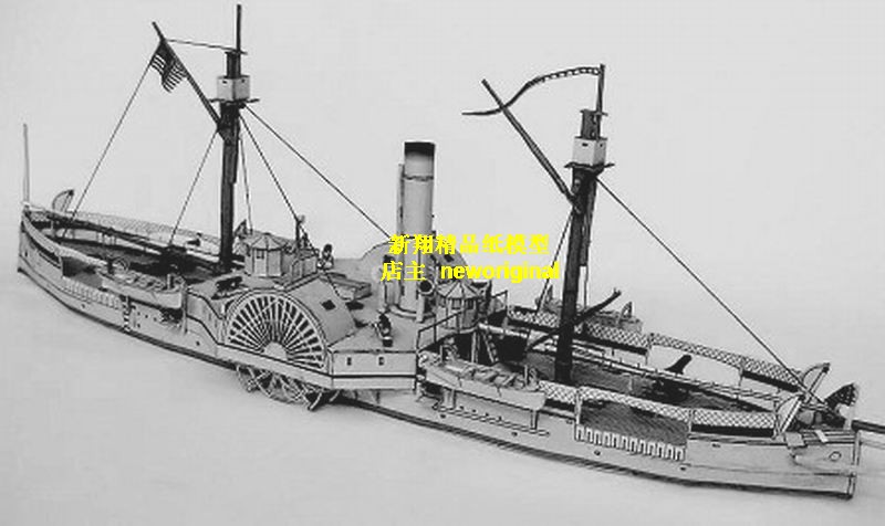 【新翔精品纸模型】美国南北战争老式蒸汽船渡轮船模型 3艘