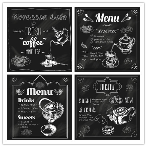 矢量设计素材 手绘黑板粉笔字咖啡馆菜单海报饮料茶 EPS格式 4P