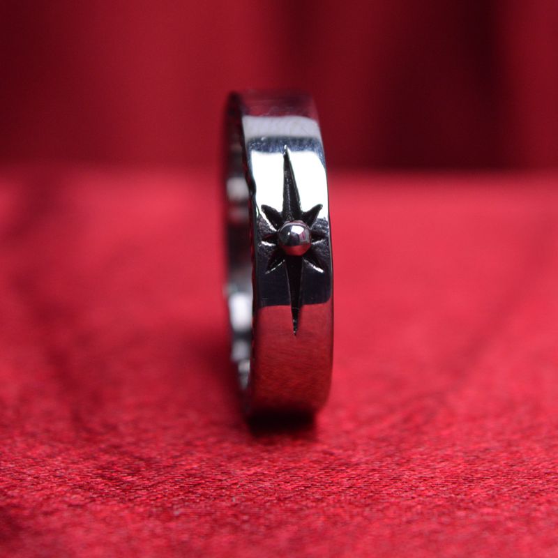 不锈钢指环侧面雕花边高桥太阳射线316L钢原色耐磨耐腐蚀钛钢戒指