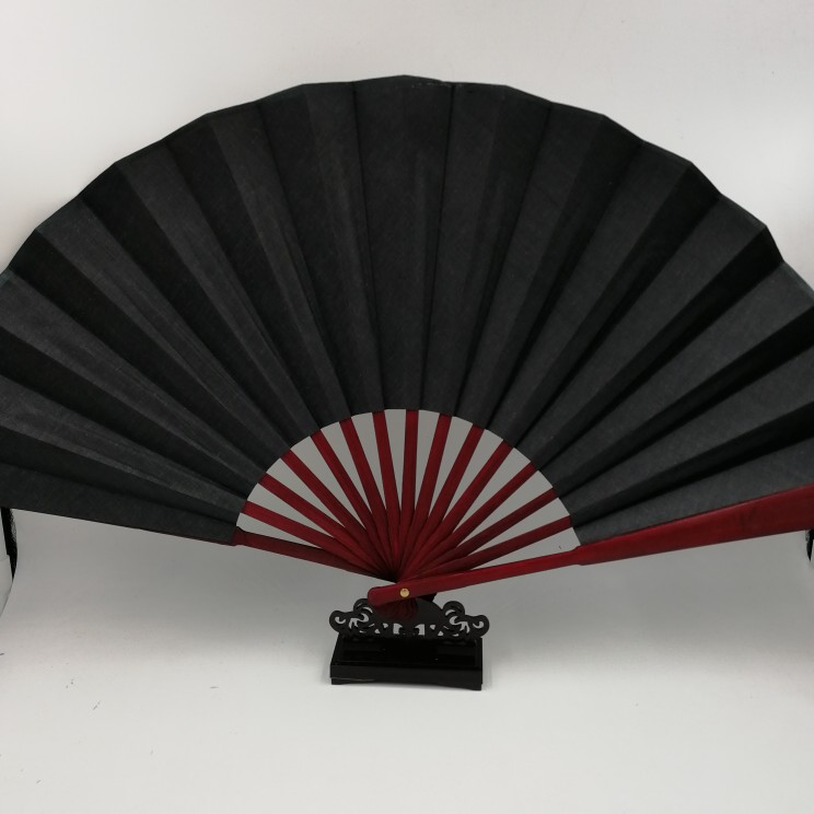 纯黑10寸空白素面青花瓷舞蹈折扇书法用红黄黑白绢布扇子