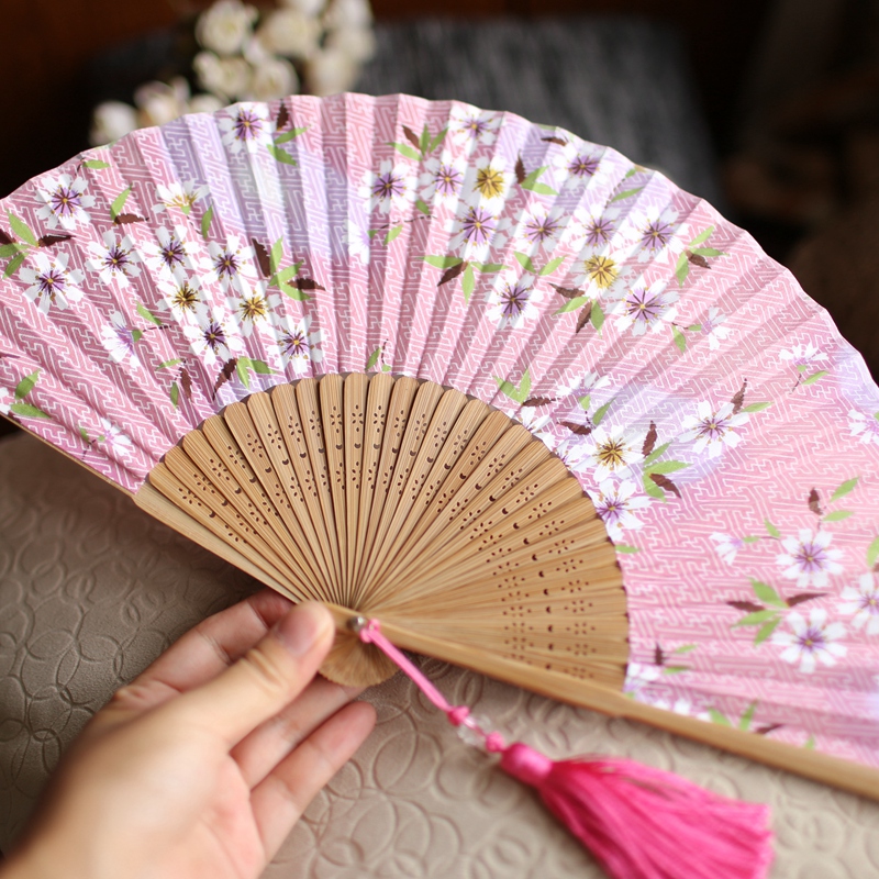 限量精品女扇舞蹈扇 日式日本和风折扇子竹柄和服扇 粉嫩樱花浪漫