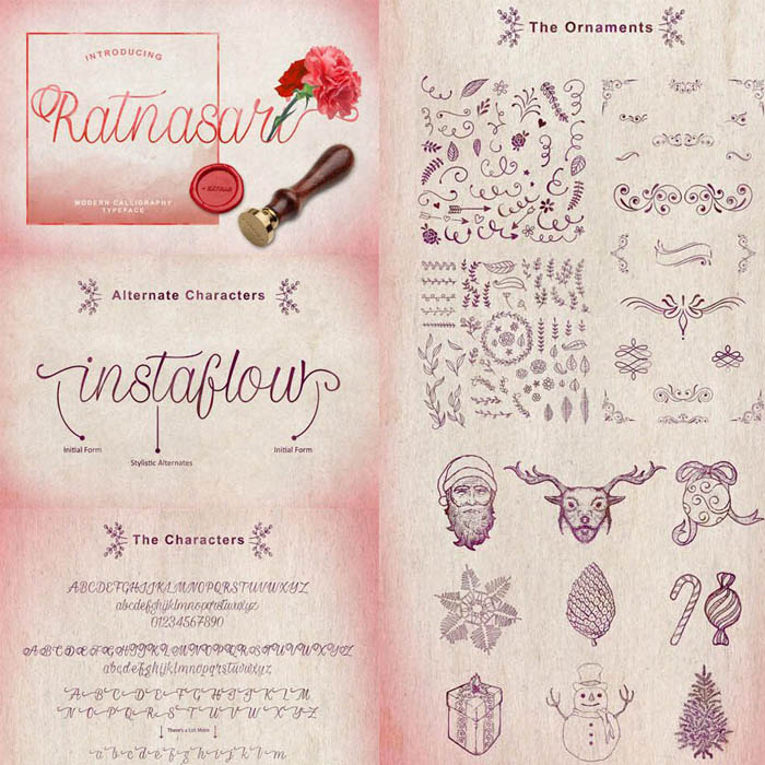 A2341矢量圣诞装饰花纹&手写字体 AI设计素材
