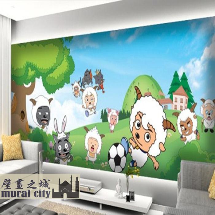 儿童房动漫画卡通喜羊羊灰太狼大型壁画墙纸壁纸卧室背景墙