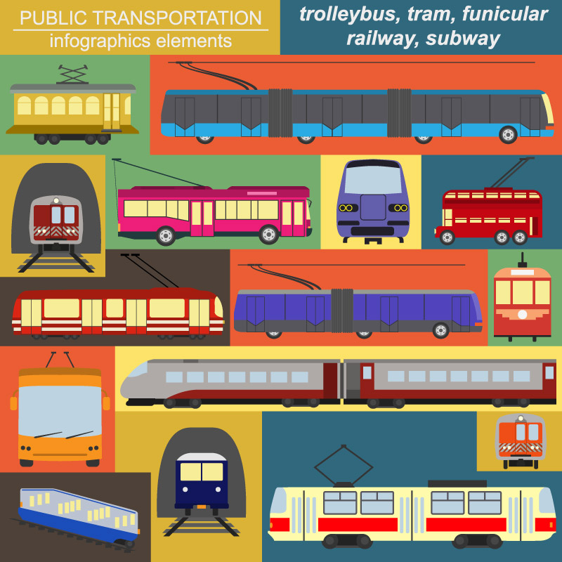 公共交通信息图元素AI矢量素材 列车 公交车辆信息图标 设计素材