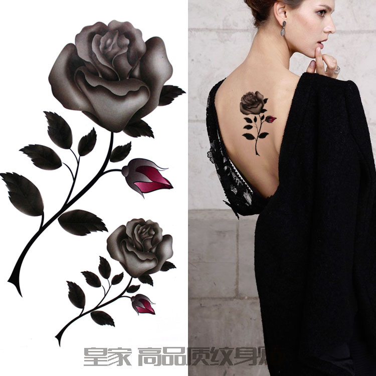 皇家纹身贴女玫瑰花性感花朵防水持久仿真肩膀腹部背部贴花